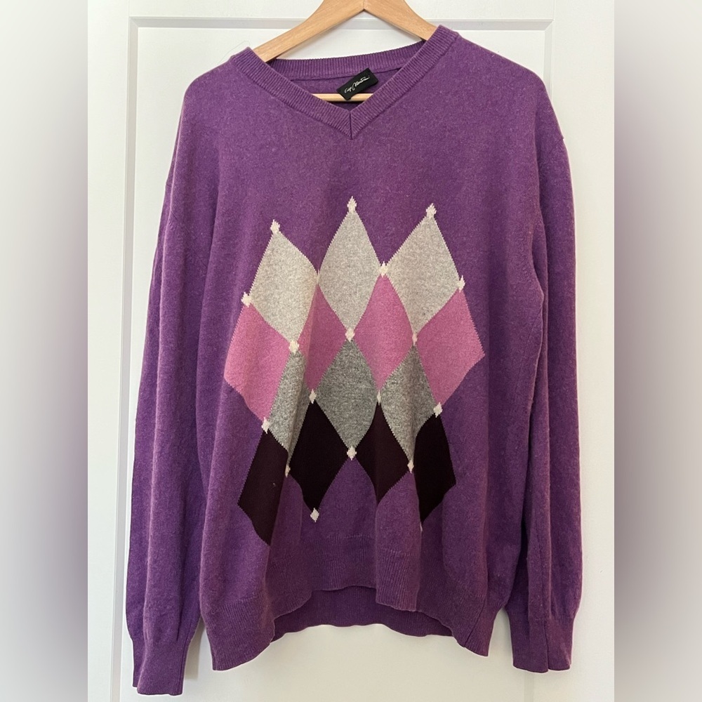 Vintage Enzo Mantovani Cashmere/Silk Purple Grey Pink Argyle Sweater XL/XXL